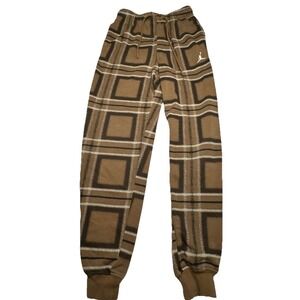 Jordan Essentials Plaid Fleece Joggers Mens XS Brown Checkered Sweatpants XS